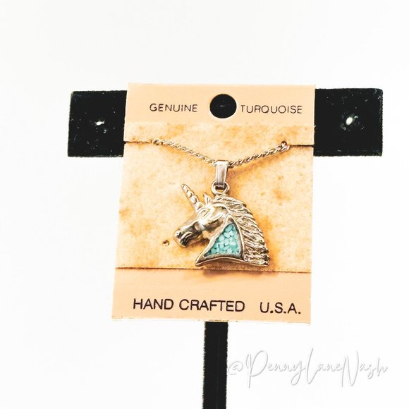 Vintage Jewelry - NWT Vintage Turquoise Unicorn Horse Pendant Necklace